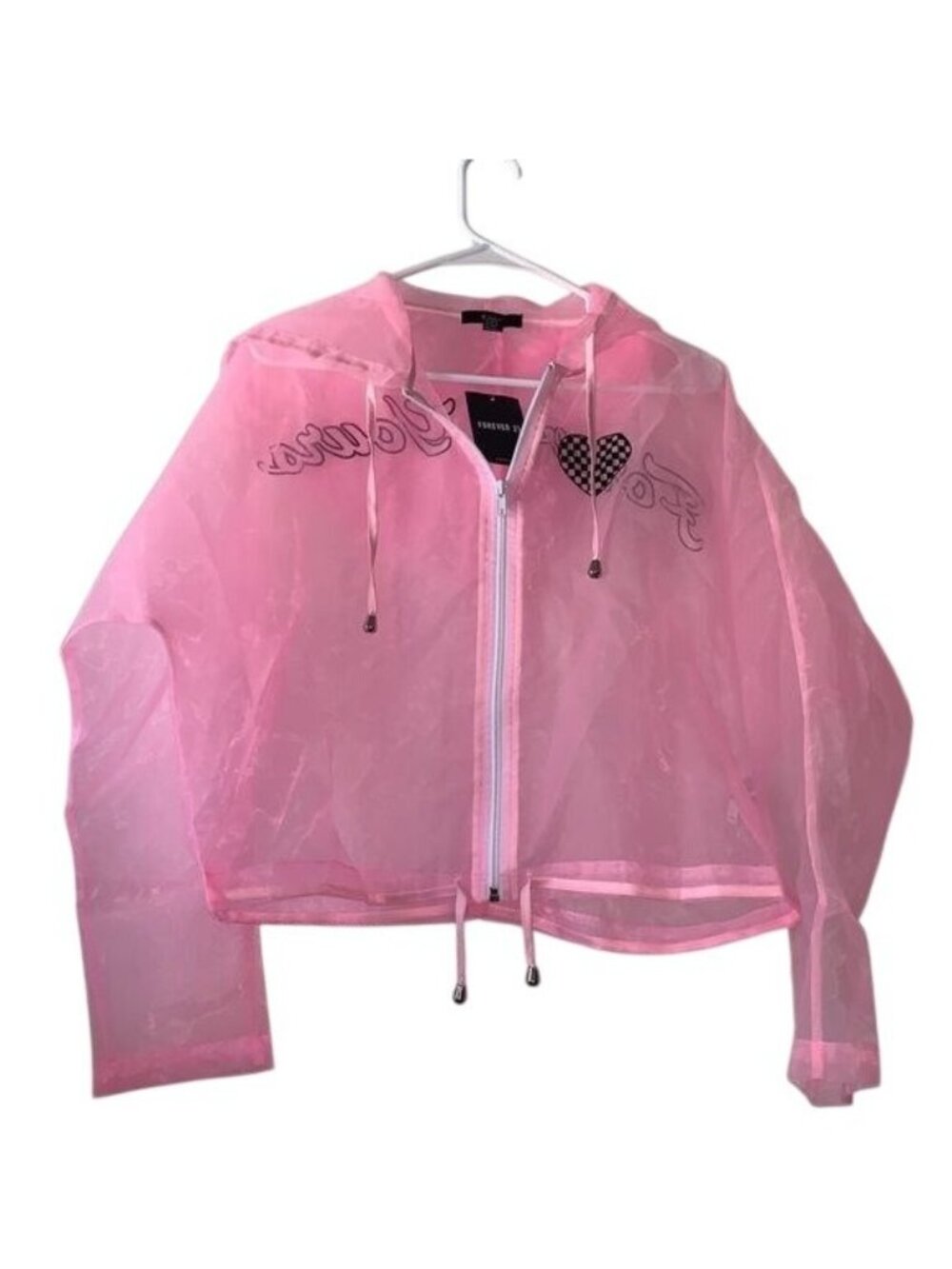 Forever 21 Pink Sheer Hooded Jacket "Forever Yours" Size S